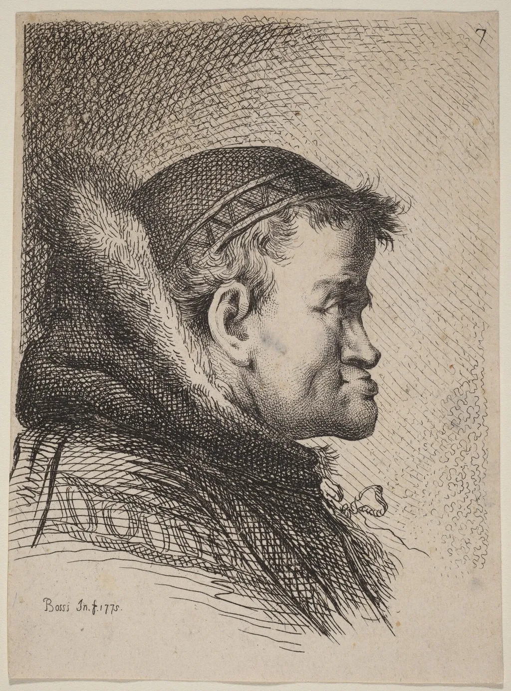 Head of a Cleric, by Benigno Bossi, ink, 1775