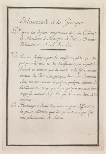 Mascarade à la Grecque: Title Page, Plate 1, by Benigno Bossi