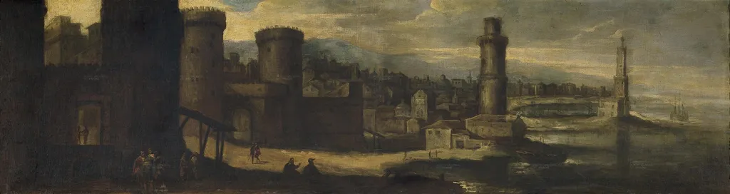 A fortified gate, by Benito Manuel Agüero, oil, 1650