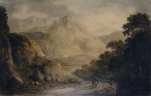 Road leading to Pont Aberglaslyn: View looking into the Vale of Festiniog, North Wales, by Benjamin Barker
