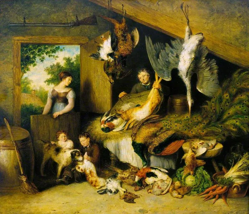 Interior with Figures and Still Life, by Benjamin Blake, oil, 1826
