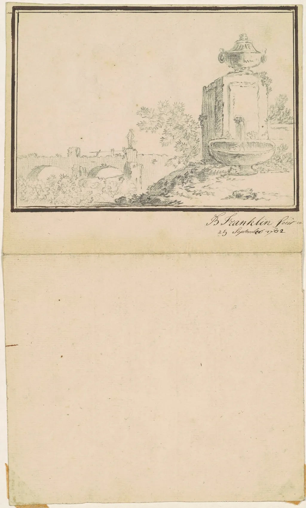 Landscape with a Fountain, by Benjamin Franklin Bache, ink, 1782