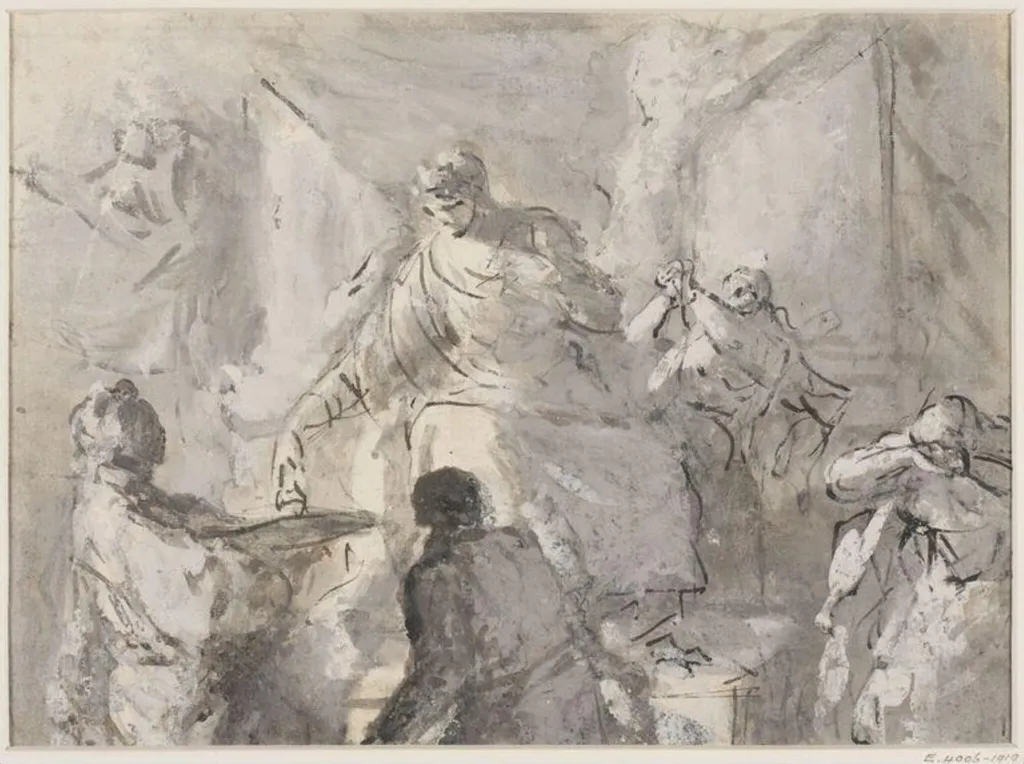 A seated figure receiving an offering, by Benjamin West, 1738