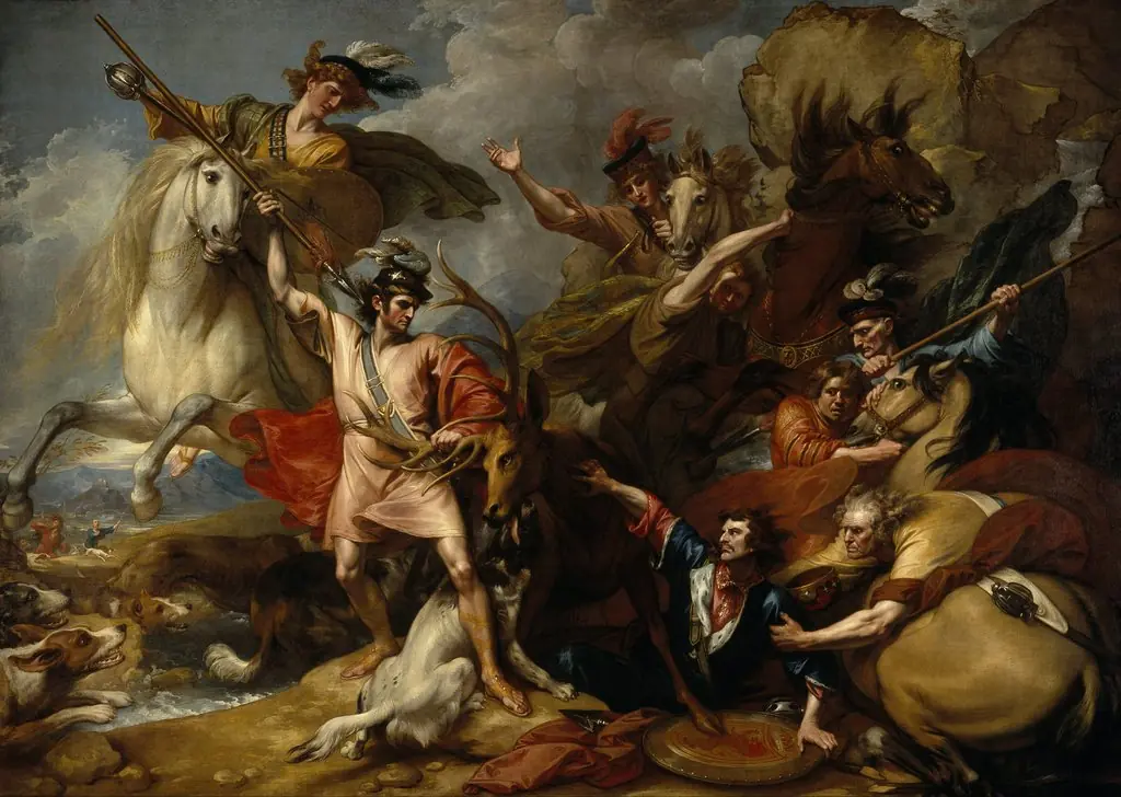 Alexander III of Scotland Rescued from the Fury of a Stag by the Intrepidity of Colin Fitzgerald, by Benjamin West