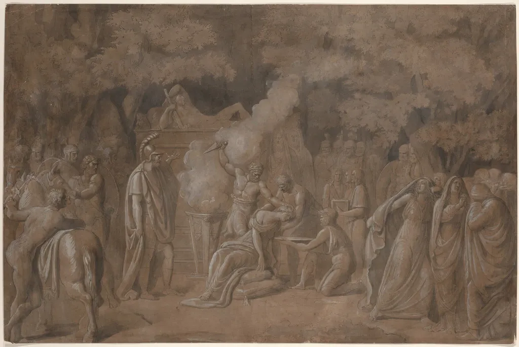 Death of Iphigenia (?), by Benjamin West, ink, 1758