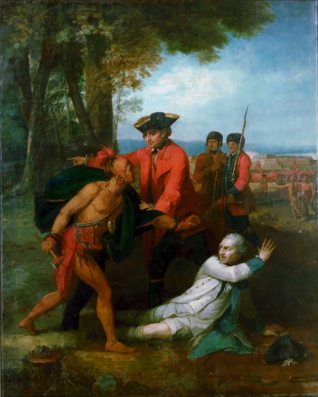 General Johnson Saving a Wounded French Officer from the Tomahawk of a North American Indian, by Benjamin West, oil, 1764