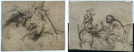 Head of a Screaming Man (recto); Woman and Man Playing Cards (verso), by Benjamin West