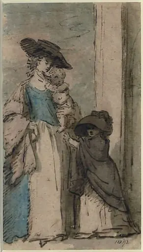 Lady with a baby in her arms and a child at her side, by Benjamin West