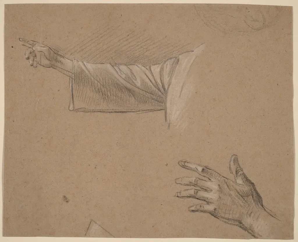 Study of a Right Arm and a Left Hand, by Benjamin West, chalk, 1779