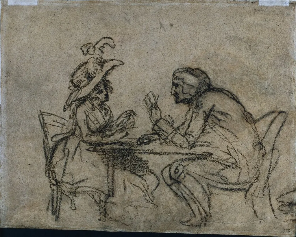 Woman and Man Playing Cards (verso), by Benjamin West, 1792