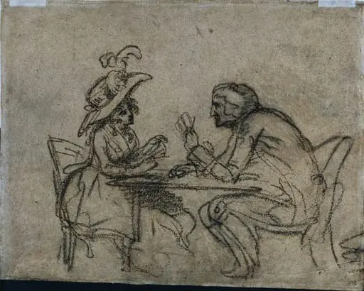 Woman and Man Playing Cards (verso), by Benjamin West