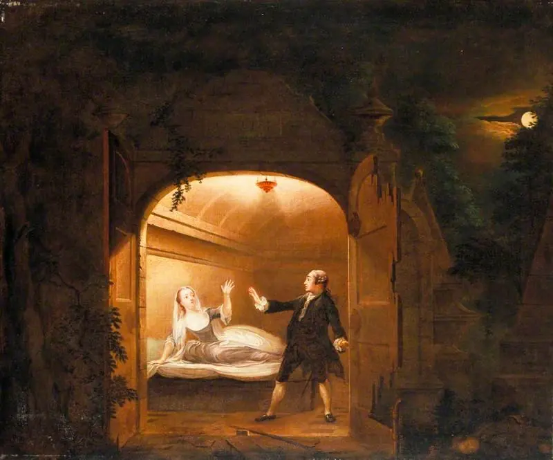 David Garrick (1717–1779), as Romeo, George Anne Bellamy (c.1731–1788), as Juliet, and Charles Blakes, as Tybalt, in 'Romeo and Juliet' by William Shakespeare, Adapted by David Garrick, by Benjamin Wilson