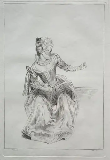 Woman Holding a Fan, by Benoit II Audran
