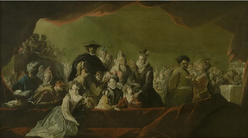 A Fancy-Dress Ball, by Benoît Le Coffre, oil, 1708