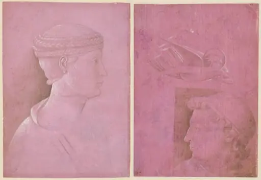 Bust of a Woman (recto); Head of a Man, Two Studies of a Woman's Profile, and a Study of An Angel (verso), by Benozzo Gozzoli