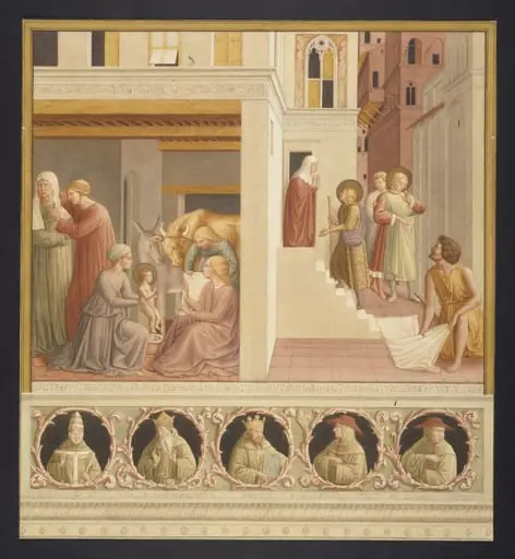 Copy after the cycle of the <i>Life of St Francis</i> (<i>Birth of St Francis</i>), Benozzo Gozzoli in San Francesco, Montefalco, by Benozzo Gozzoli