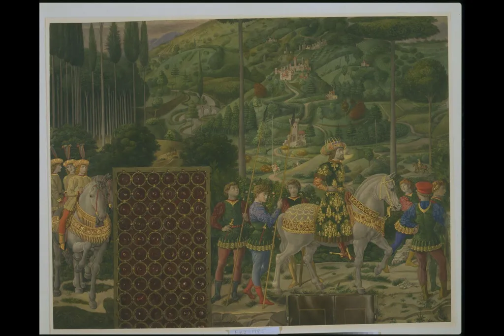 Copy after the fresco <i>The Procession of the Kings</i> (wall with the <i>Procession of the Middle King, Balthasar</i>), Benozzo Gozzoli in the Palazzo Medici-Riccardi Chapel, Florence, by Benozzo Gozzoli, watercolor