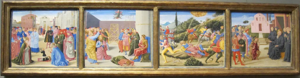 Predella with scenes from the Life of the Saint, by Benozzo Gozzoli, tempera, 1468