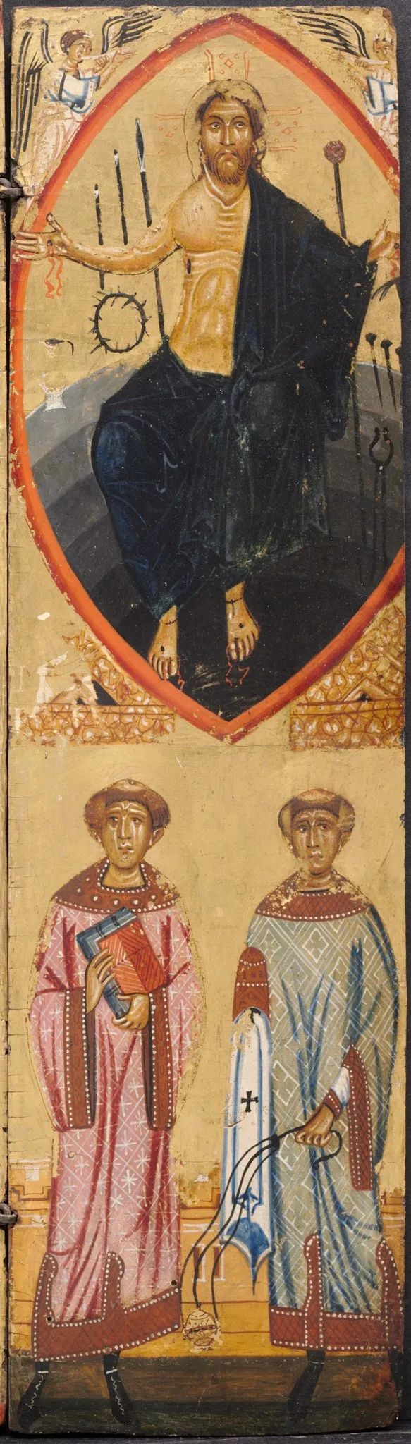 Christ in a Mandorla, with the instruments of the Passion, with St. Stephen and St. Lawrence below, by Berlinghiero Berlinghieri, unspecified, 1230