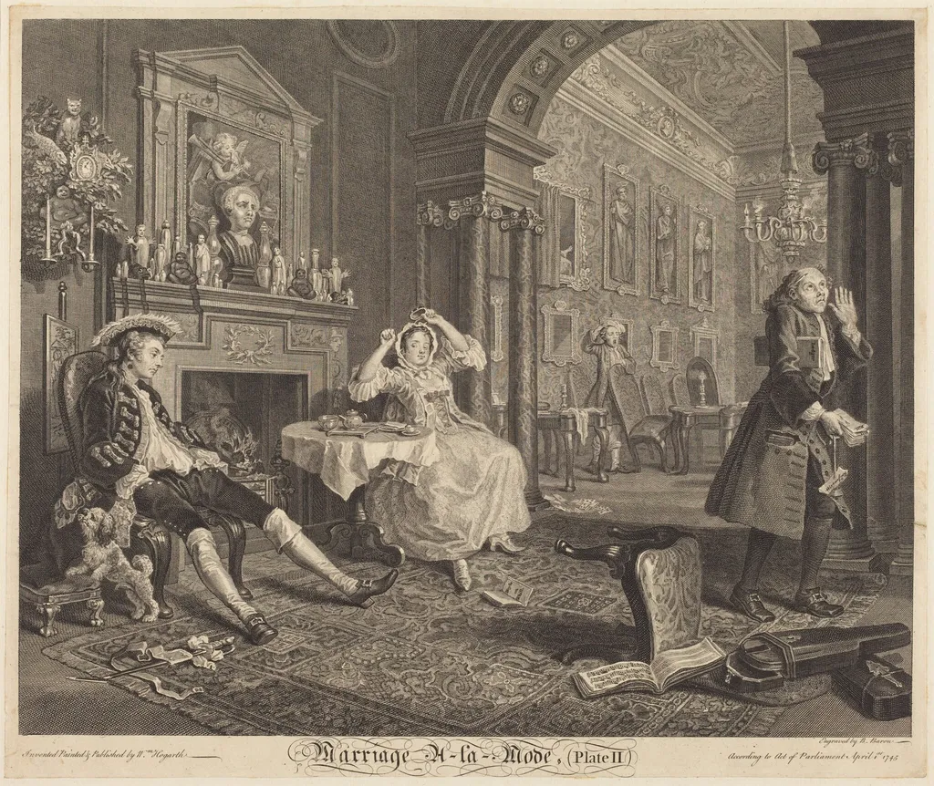 Marriage a la Mode: pl. 2, by Bernard Baron, ink, 1745