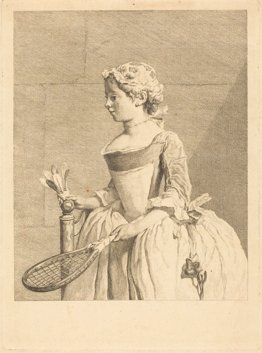 Jeune fille au volant (Jeune fille a la raguette), by Bernard Lépicié, ink, 1742