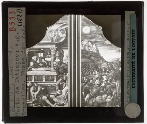 Bernard of Orley. Triptych with the Virtue of Patience Panel left, front and back