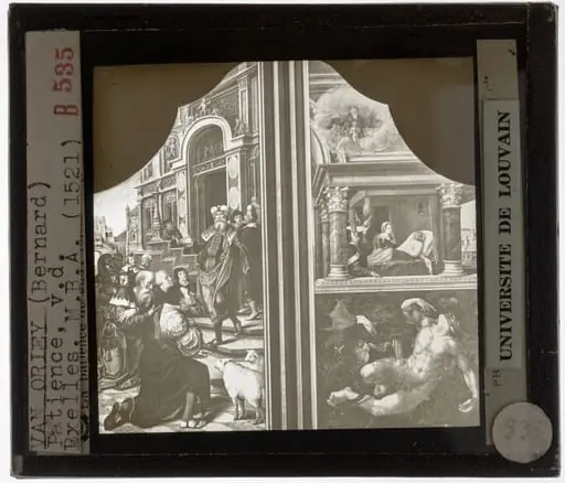 Bernard of Orley. Triptych with the Virtue of Patience Panel right, front and back, by Bernard Van Orley