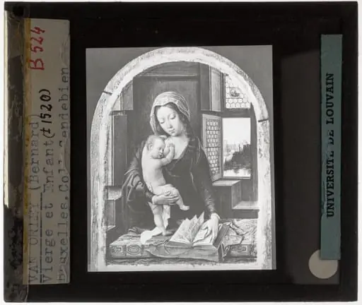Bernard van Orley (navolger). O.L.Vrouw met Kind voor een open venster, by Bernard Van Orley