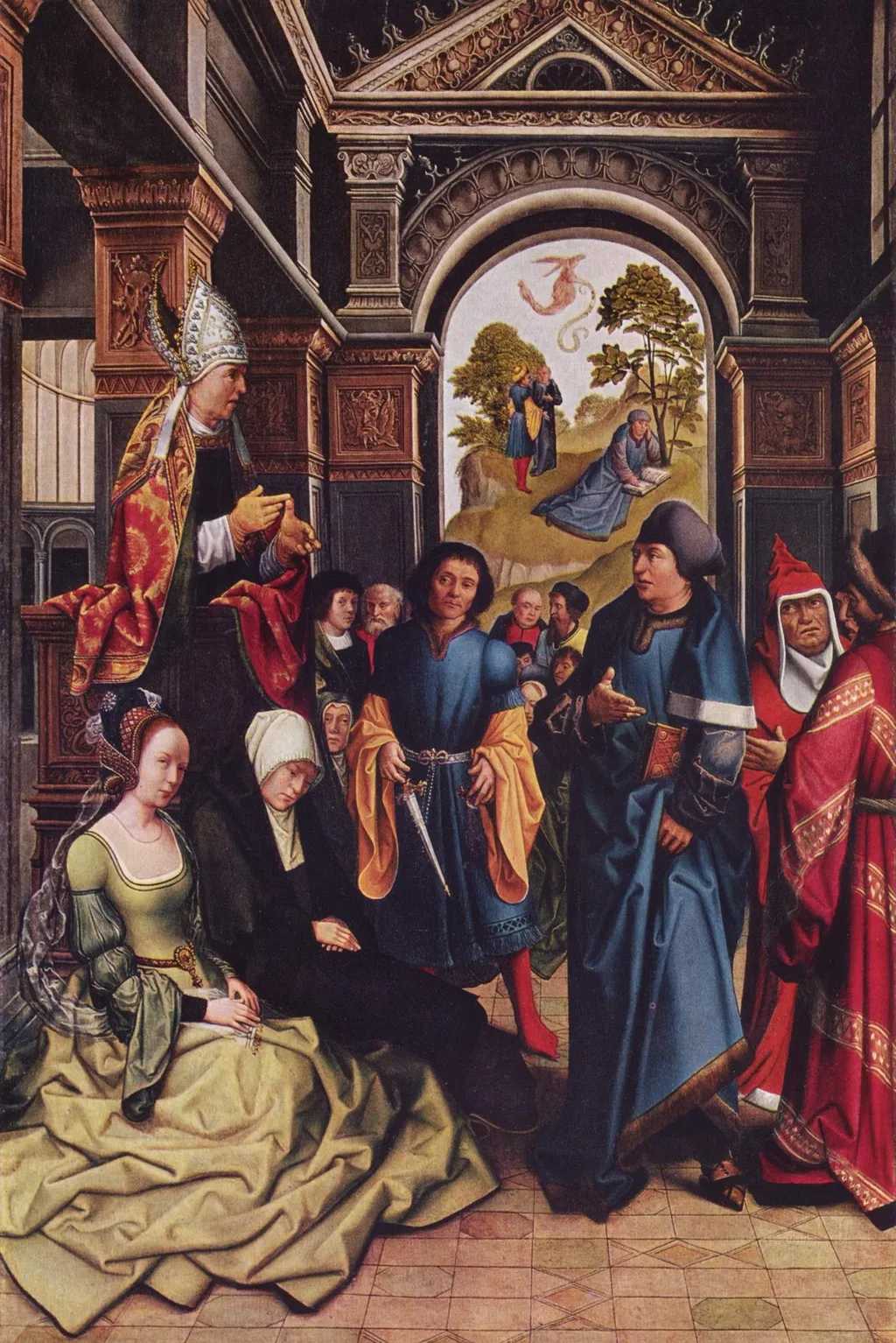 Sermon of St. Ambrose Outside: Two standing holy bishops, by Bernard Van Orley, wood, 1517