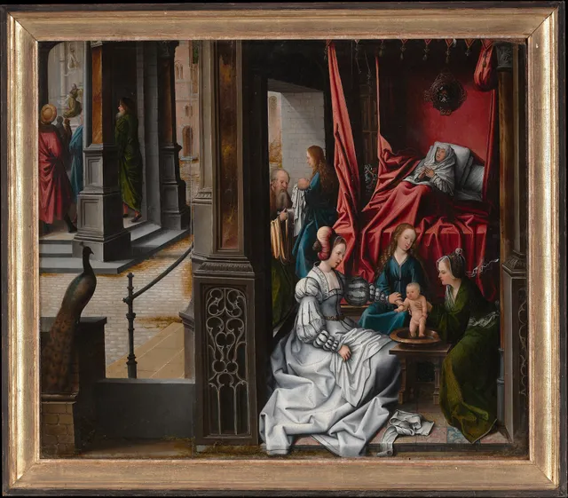 The Birth and Naming of Saint John the Baptist; (reverse) Trompe-l'oeil with Painting of The Man of Sorrows — Bernard Van Orley
