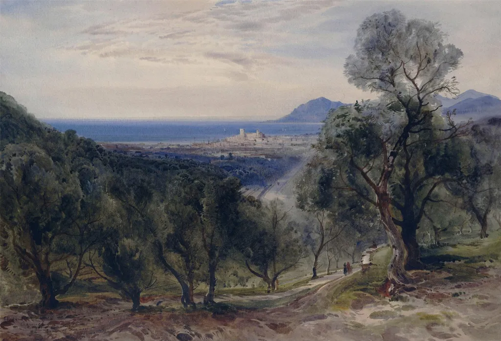 Cannes from Le Cannet: sketch from nature, by Bernard Walter Evans, watercolor, 1894