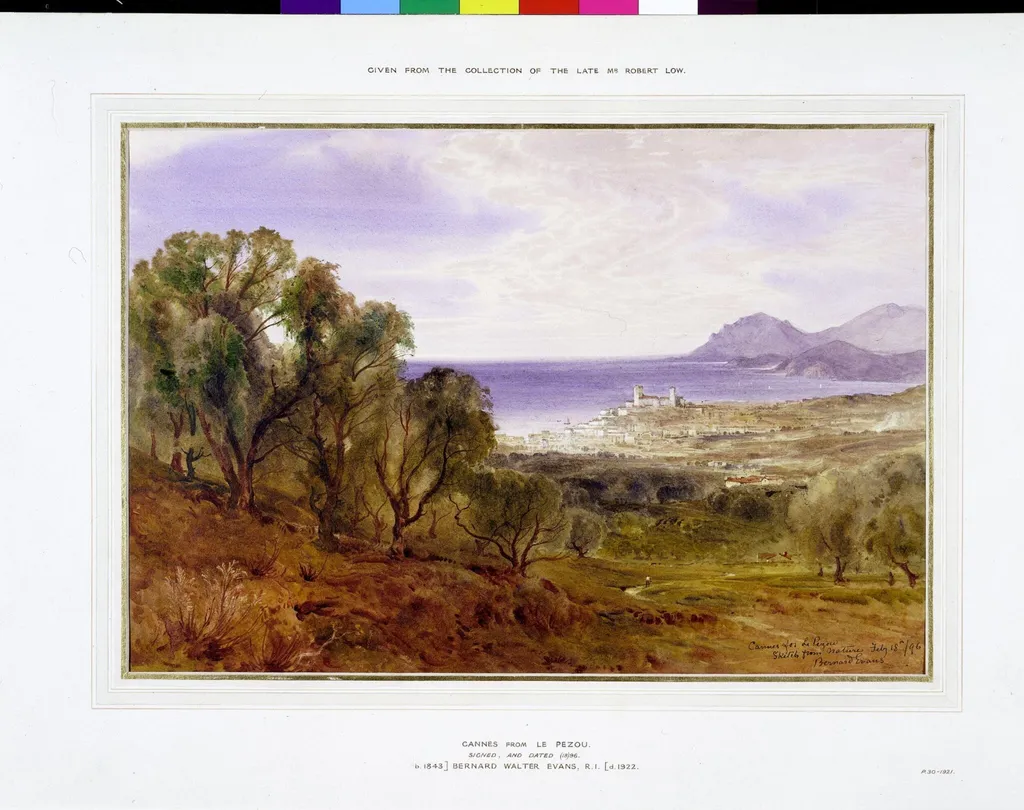 Cannes from Le Pezou- A Sketch from Nature, by Bernard Walter Evans, watercolor, 1896