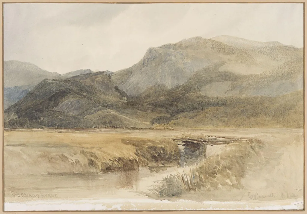 Meadows and Hills near Barmouth, North Wales, by Bernard Walter Evans, watercolor, 1870
