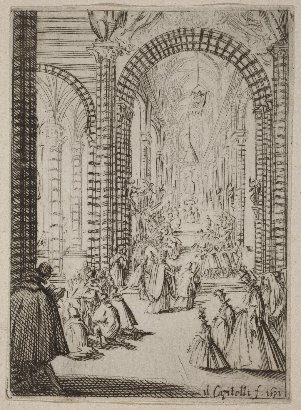 Interior of a Church, by Bernardino Capitelli, ink, 1631