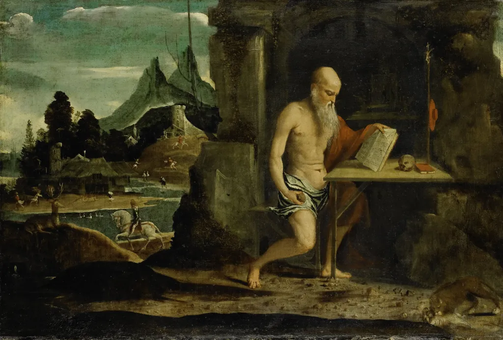 Saint Jerome, by Bernardino da Asola, oil, 1510
