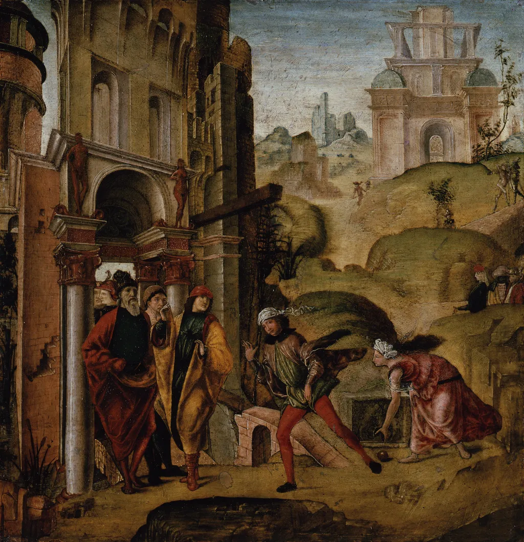 Atalanta Looses in a Race to Hippomenes, by Bernardino Orsi, paint, 1498