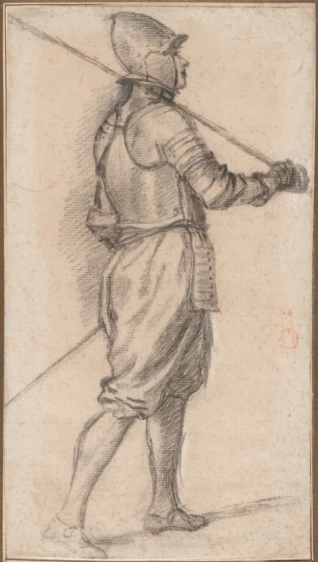 Standing Soldier, Facing Right, by Bernardino Poccetti, chalk, 1594
