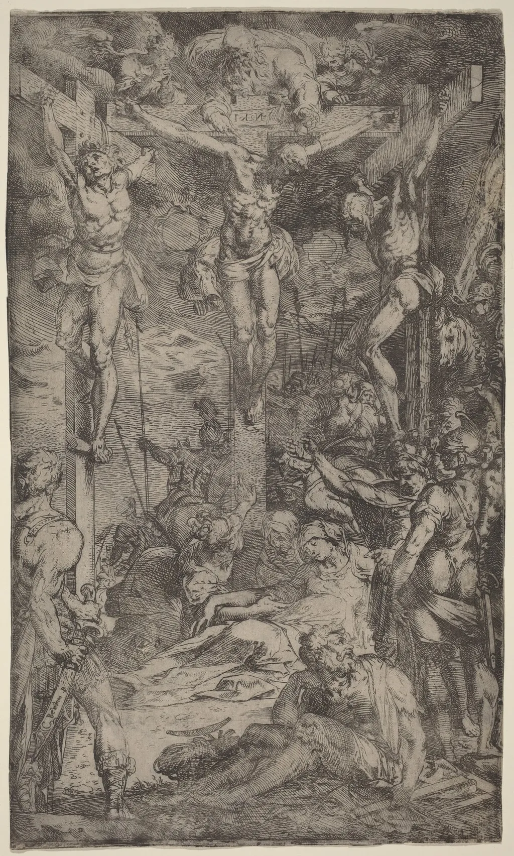 The Crucifixion, by Bernardino Poccetti, ink, 1580