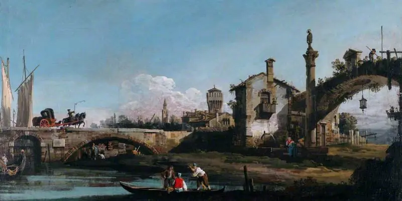 Capriccio with Two Bridges and Figures, by Bernardo Bellotto