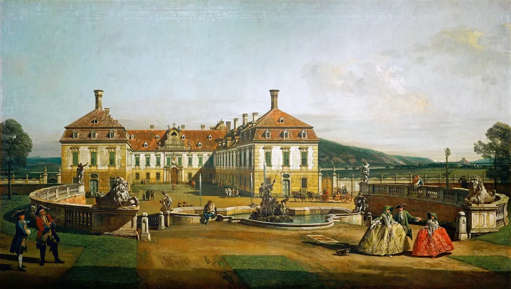 Das kaiserliche Lustschloß Schloss Hof, Ehrenhofseite, by Bernardo Bellotto, oil, 1758