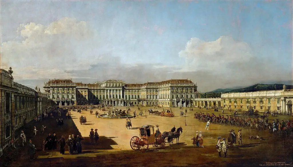 Das kaiserliche Lustschloß Schönbrunn, Ehrenhofseite, by Bernardo Bellotto