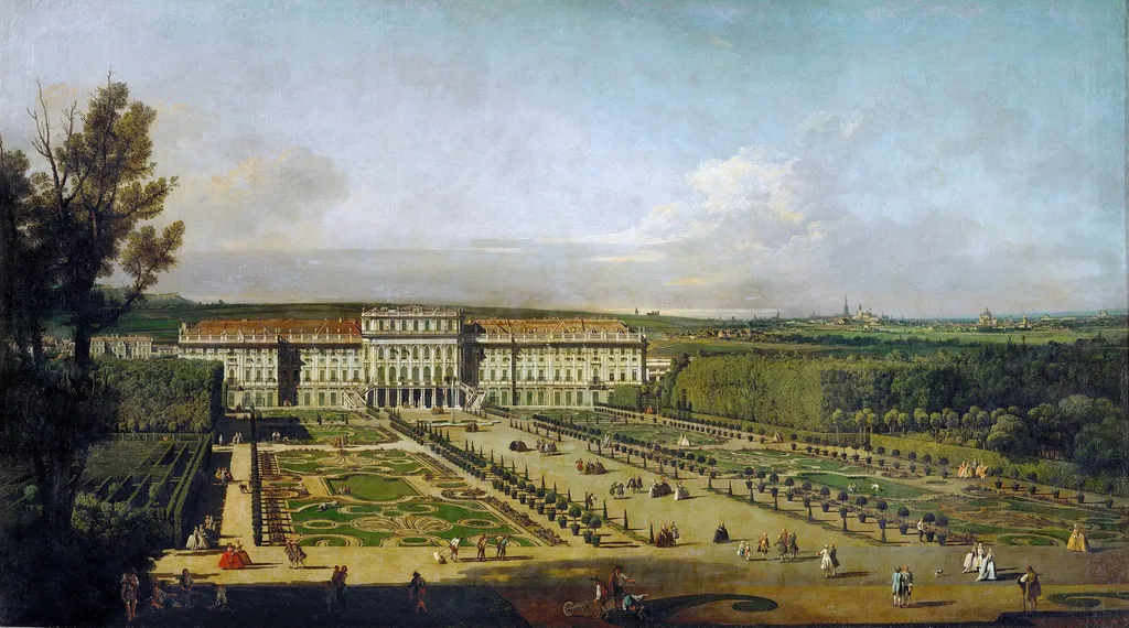 Das kaiserliche Lustschloß Schönbrunn, Gartenseite, by Bernardo Bellotto, oil, 1758