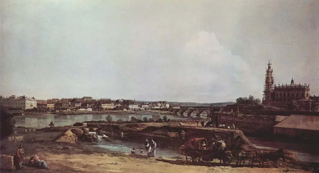 Dresden from the Left Bank of the Elbe, below the Fortifications, by Bernardo Bellotto