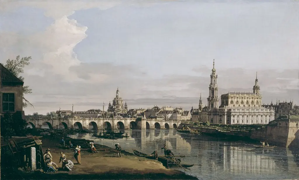 Dresden from the Right Bank of the Elbe, below the Augustus Bridge, by Bernardo Bellotto