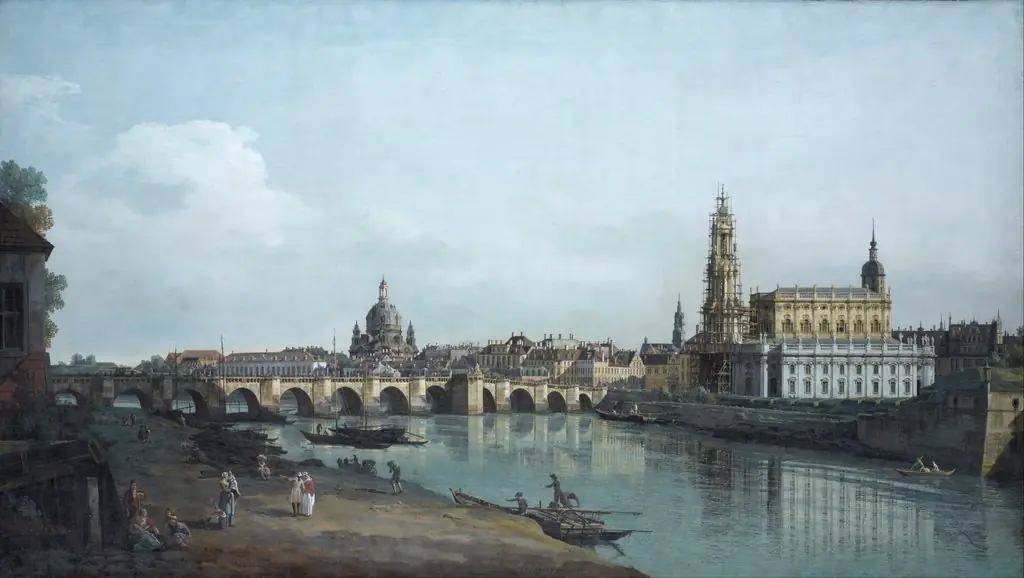 Dresden From the Right Bank of the Elbe Below the Augustus Bridge, by Bernardo Bellotto