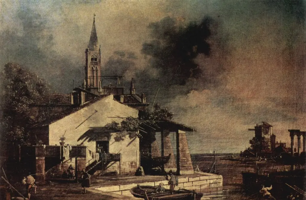 Lagoon with House and Campanile, by Bernardo Bellotto