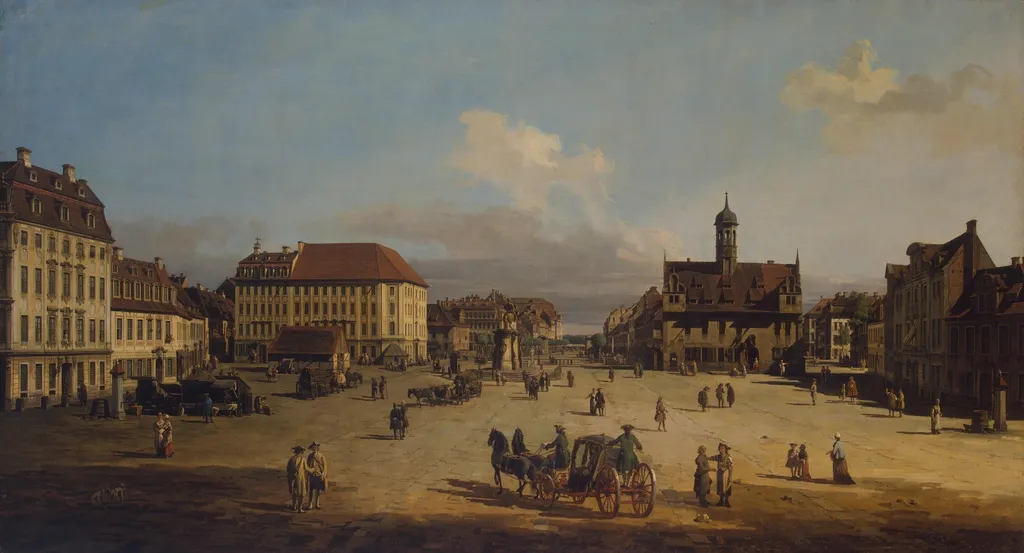 Market-Place of the Neustadt in Dresden, by Bernardo Bellotto, oil, 1751
