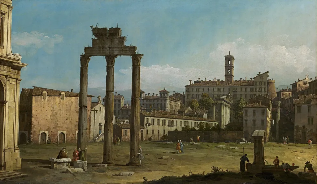 Ruins of the Forum, Rome, by Bernardo Bellotto, oil, 1743