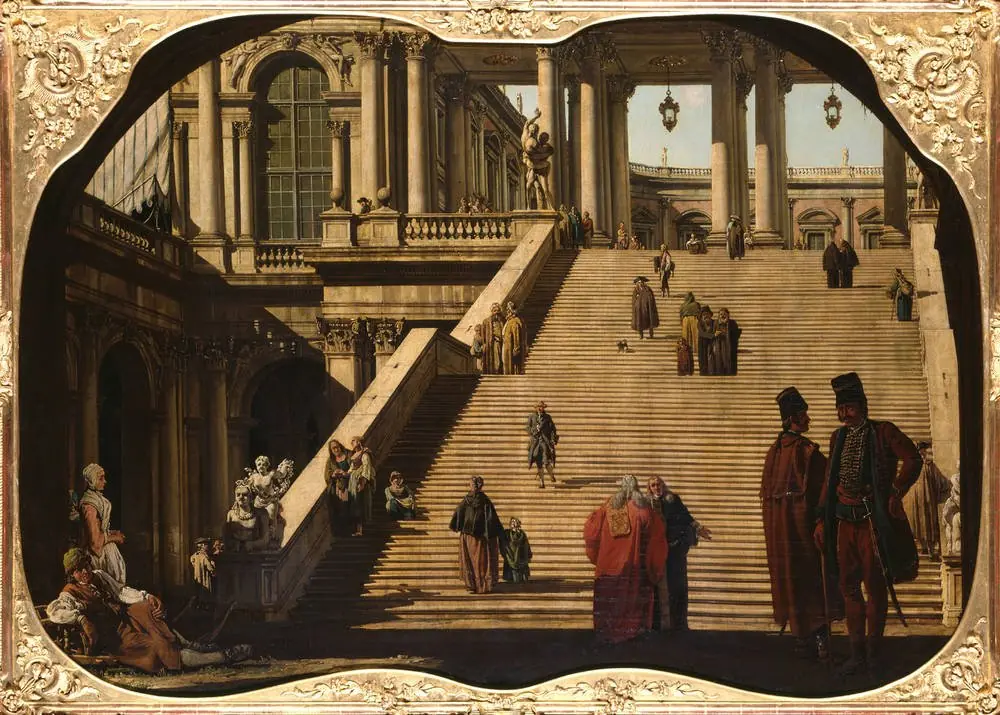Stairs Leading to the Colonnade of a Palace, by Bernardo Bellotto