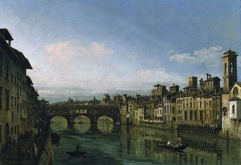 The Arno in Florence with the Ponte Vecchio, by Bernardo Bellotto, oil, 1745